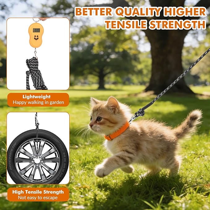 30FT Reflective Cat Leash,Escape Proof Long Training Lead for Cats Kittens & Small Pets,Durable Outdoor Walking Leash with Waste Bag Dispenser(Black)