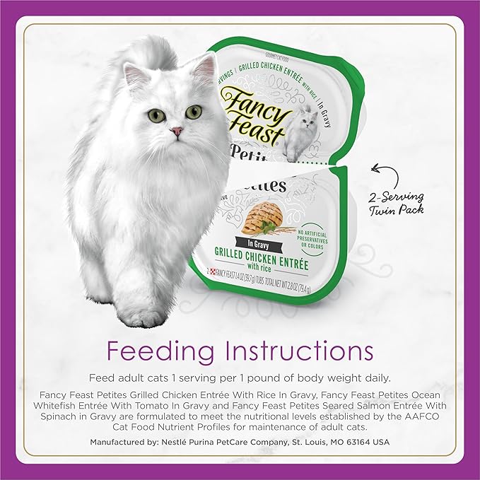 Fancy Feast Purina Gourmet Wet Cat Food Variety Pack, Petites Gravy Collection, Break-Apart tubs, 24 Servings - 2.8 oz. Tubs, (Pack of 24)