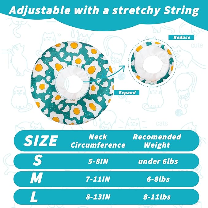 Soft Cat Cone Collar, Cute Cats Recovery Collar Suitable for Small, Medium, Large cat,Elizabethan Neck Collar for Cats After Surgery (Poached Egg, Medium)