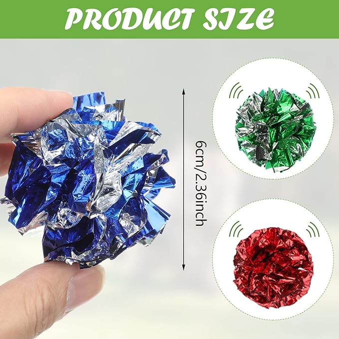 Silkfly 30 Pcs Polyester Film Crinkle Balls Cat Toys 2.36" Interactive Crinkle Ball, Colorful Balls Chew Toy for Cat Chase Ball Toys Attract Cats for Indoor Cats and Kittens to Keep Fit and Active