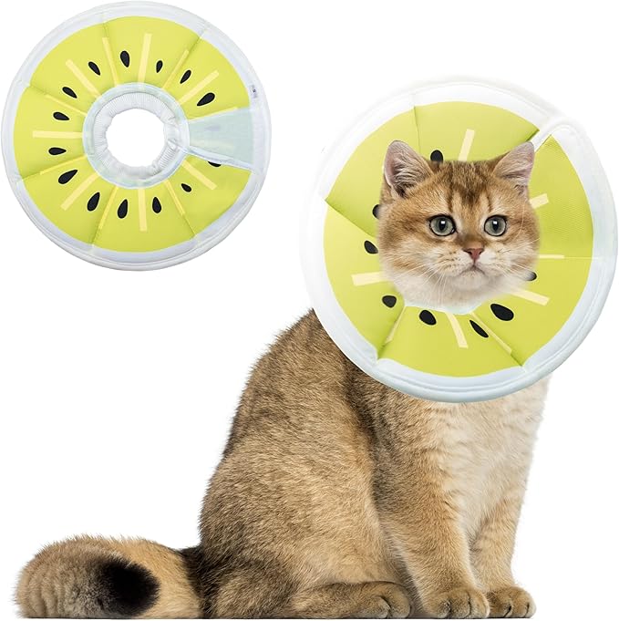 Soft Adjustable Cat Cone Collar, Comfortable Cat Recovery Collar Suitable for Various Types of Cats,Elizabethan Neck Protective Collar for Cats After Surgery (Gold Kiwi, Small)