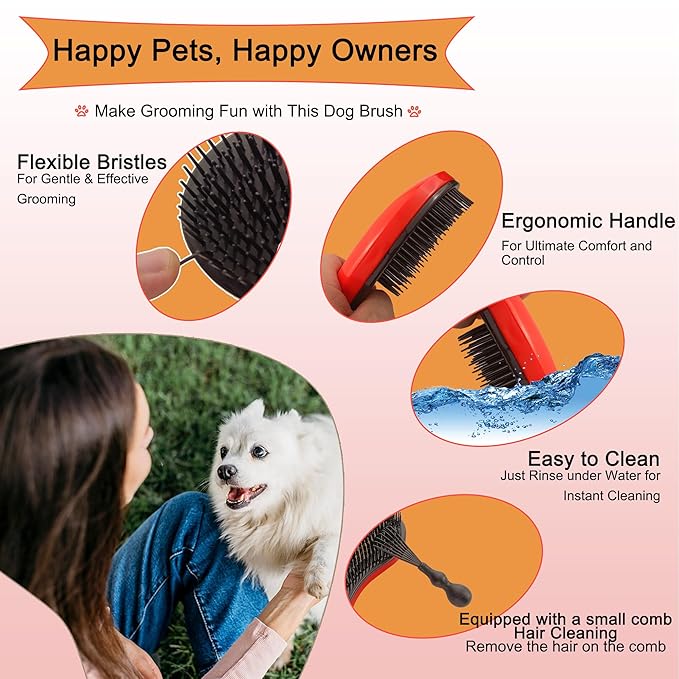 Puppy Brush - Soft Dog Brush - Perfect for Yorkie, Shih Tzu, Maltipoo & Maltese Grooming - Gentle Hair Remover for Easy Pet Grooming at Home (Orange)