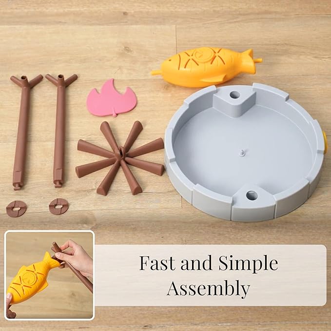 PetPals 11" High Cats Treat-Dispensing Slow Feeder,Pets Dry Food Dispenser,Cats Slow Feeding Snack Bowl, Grilled Fish Spinning Toy, Food Puzzle Cat Toy