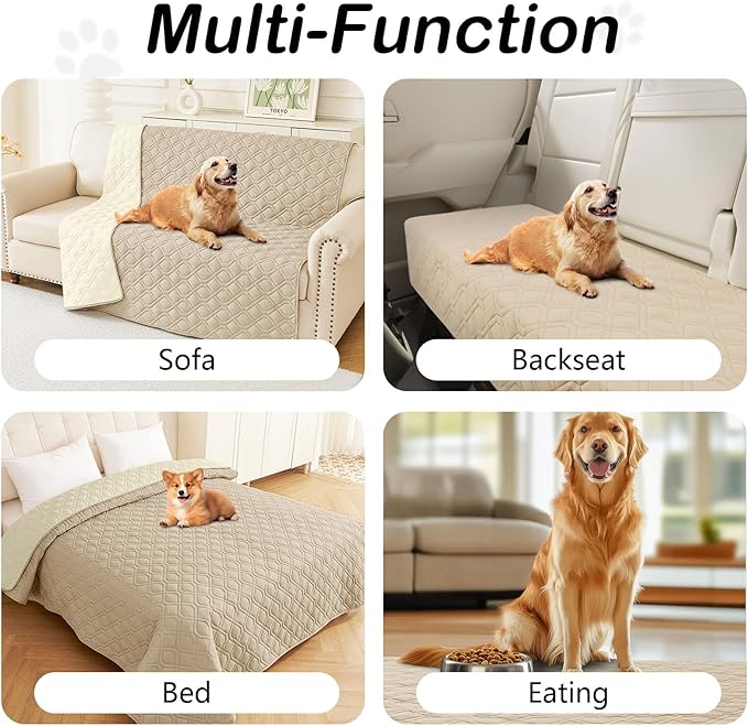 hyha Waterproof Dog Bed Blanket, Soft Pet Blankets, Waterproof Couch Cover for Dogs, Reversible Sofa Covers Washable for Furniture (82x120 Inch, Taupe/Beige)