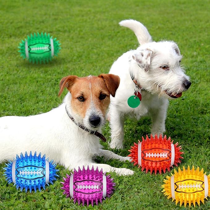 6 Pcs 4.5'' Spiky Squeaker Colorful Football Dog Toys for Medium Large Dogs Toys Heavy Duty Rubber Chew Toy for Aggressive Chewers Spiky Ball Fetch Toy for Training Clean Teeth Outdoor