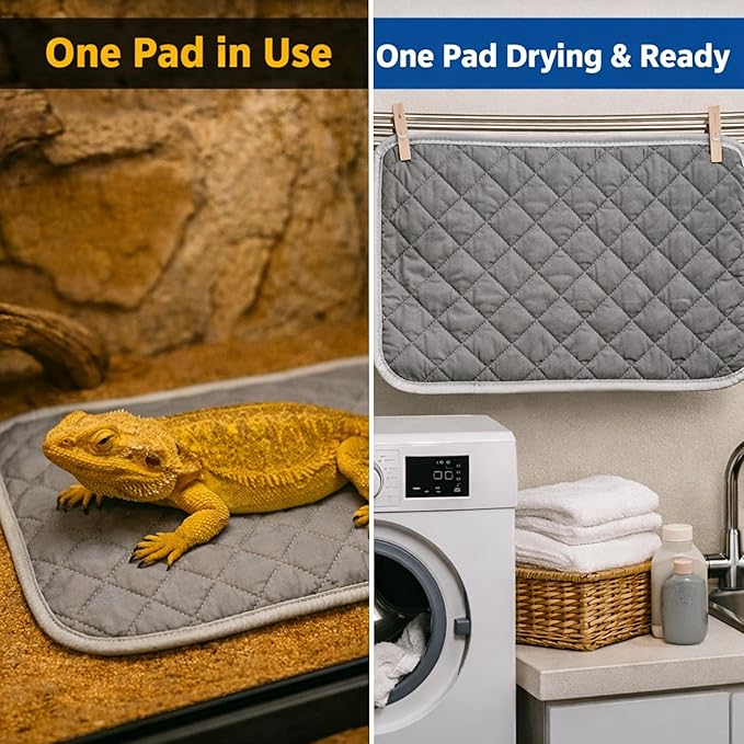 Bearded Dragon Diapers Bedding Mat Accessories, Adjustable Diaper, 2pcs Cleaning Mat for Picnic Travel, Bearded Dragon Diapers Accessories Reusable Pad, Reptile Carrier Essentials (2 Reusable Pad)