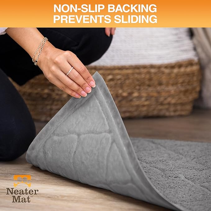 Neater Pets Neater Mat Cat Litter Rug, Thick & Durable Cat Mat for Litter Box, Trapper Pad Catches Mess to Protect Indoor Floors, Soft on Kitty Paws, Anti-Skid Grip Backing, Easy to Clean, Grey