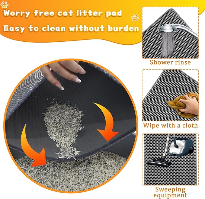 Cat Litter Mat - Small Litter Trapping Mat, Easy to Clean Litter Box Mat, Waterproof, Urine-Proof, Non-Slip Kitty Litter Mats for Floor, Grey (23.6'' x 17.7'')-2PACK
