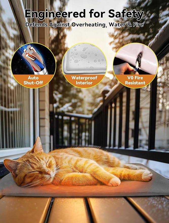 Outdoor Pet Heating Pad for Dog & Cat, Multi-Size Waterproof Heated Cat Dog Bed for Outside, Pet Heater Warmer Mat Blanket with Chew Resistant Cord for Senior Dog Cat House Whelping Box,Gray,16" x 28"