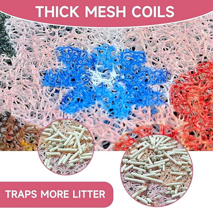 Cat Litter Mat, 35" x 23" Litter Box mat, Upgrade Non-Slip Kitty Litter mat, Traps 100% Litter, Soft on Kitty Paws, Easy Clean for Scatter Control, Bohe cat Food mat, Urine Waterproof