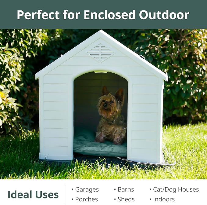 Outdoor Heated Cat Bed, Soft Pet Heating Pad with Steel-Wrapped Cord, Outside Pet Warmer for Feral Cats and Dogs, 27.5" x 15.7", 50 Watts