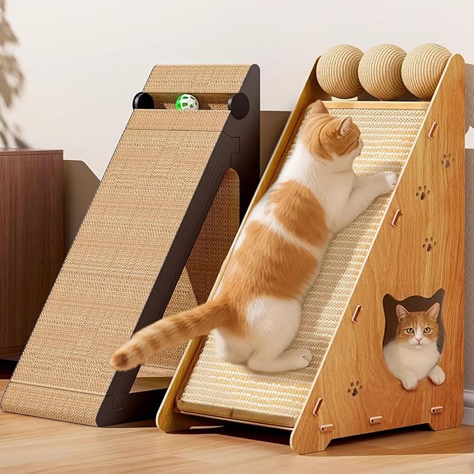 Sisal Cat Scratcher, Natural Scratching Post, Cat Scratch Pad for Wall and Couch, Durable Toy for Indoor Kittens with Hanging Ball - 22.44 x 14.56 x 11.41 Inch