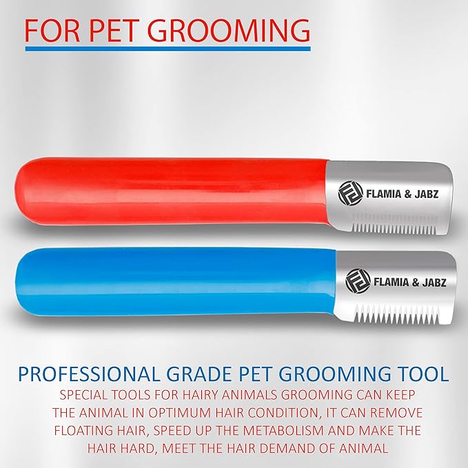 FLAMIA & JABZ Stripping Knife for Dogs, Right Handed, Stainless Steel with Plastic Grip (2 Piece Pack)