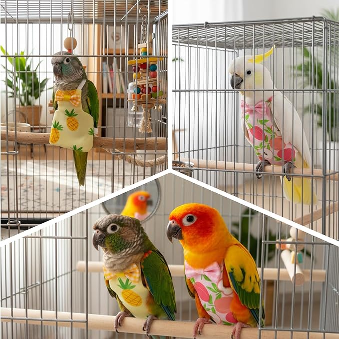 3 Pieces(Large) with Peach and Pineapple Patterns,Bird Diaper, Cotton Fabric, Waterproof Design, Easy to Clean, Comfortable Fit for Small Birds ﻿