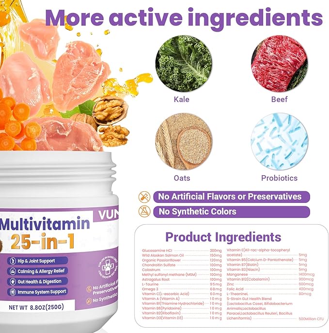 Dog Multivitamin 25 in 1 Dogs Vitamins Supplements Treats Chewable for Pet Omega-3 Glucosamine Vitamin for Puppy Supplies Skin Coat, Heart, Hips & Joints, Digestion & Immune System 100pcs