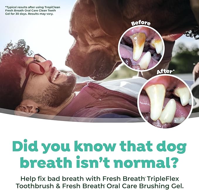 TropiClean Fresh Breath TripleFlex Toothbrush for Large Dogs | Use Toothpaste or Gel | 360-Degree Toothbrush | Complete Dental Care