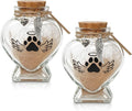 Pet Memorial Gift for Loss of Dog or Cat, 2 PCS Heart Shape Glass Jar & Bottle for Fur, Hair, Whiskers or Ashes Keepsake Urn with Cork Top, Charms for Cute Rainbow Bridge Memorial, Dog
