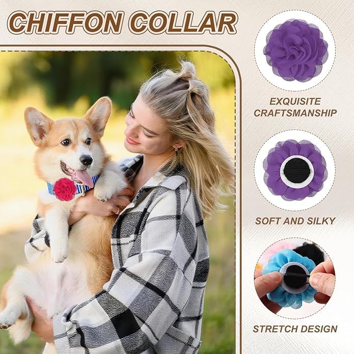 Dog Collar Flowers, Pet Flower Charms Soft Chiffon Cat Collar Bow Tie Floral Grooming Supplies, Intended for Dog