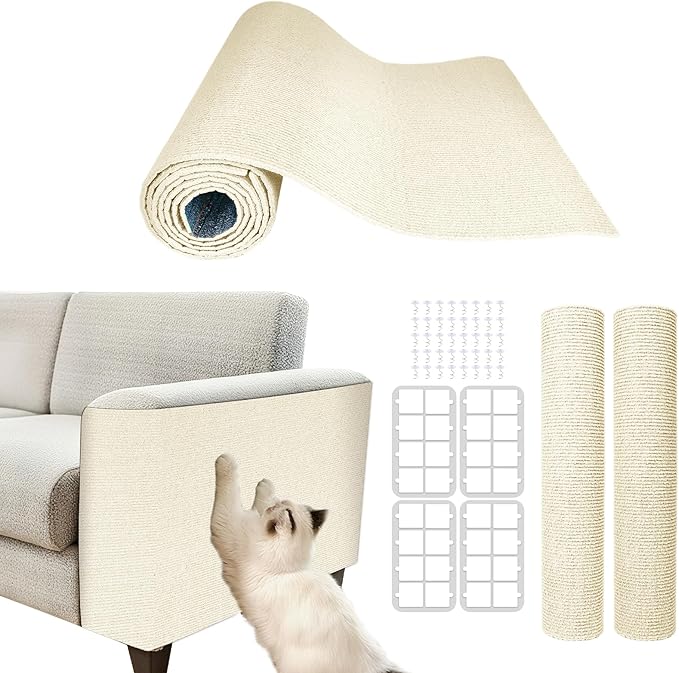 2 Pcs 39.4"X15.8" Cat Scratch Mat for Furniture and Wall Protectors, Trimmable Self-Adhesive Cat Scratch Pads, DIY Cat Scratcher for Covering Cat Tower and Couch Protector (Beige)