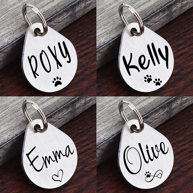Ultra Joys Dog ID Tag, Custom Dog Tag Personalized Cat Tag, Pet ID Tag, Brushed Stainless Steel Teardrop Dog Tag Silver Large
