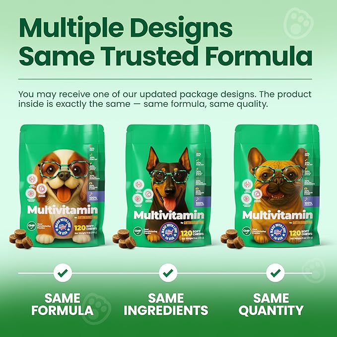 Dog Multivitamin Chewable Dog Vitamins and Supplements with Glucosamine, Probiotics & Omega – 120 Dog Vitamins Multivitamin for Skin, Coat, Joint & Immune Health