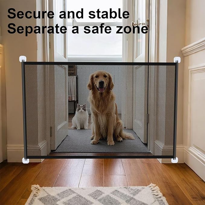 Pet Safety Gate - Adjustable Dogs Barrier, Portable Dog Cat Fence, Multifunctional Enclosure Net, Small Medium Doggy Kitten Divider | Home Living Room Bedroom Stairs Kitchen Hallway Yard Rooms Garage