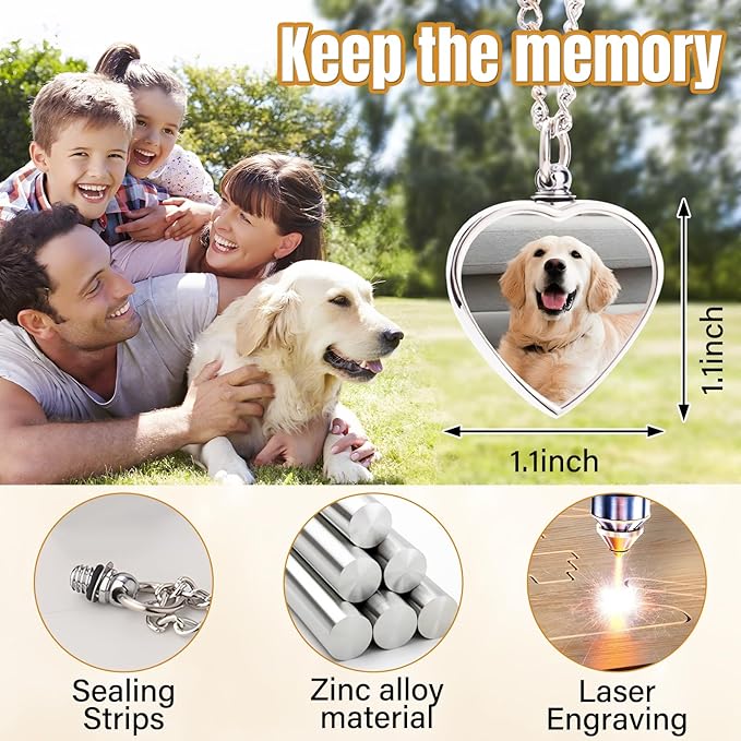 HJX Custom Dog Urn Necklaces for Ashes - Personalized Pet Cremation Jewelry for Ashes,Double-Sided Custom with Text Picture Memorial Gift for Pet Dogs Cats Ashes Necklace (Heart-1)