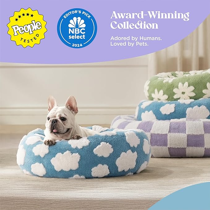 LE SURE Shown on TV Small Dog and Cat Bed - Round Calming Beds as Present for Pets, Cute Modern Home Decor with Jacquard Shaggy Plush & Anti-Slip Bottom, 23 Inch, Green