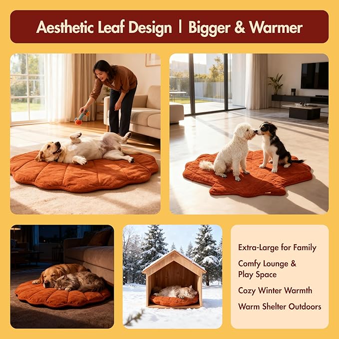 Large Dog Heating Pad Waterproof Electric Heated Pet Beds for Indoor Outdoor, Adjustable Temperature Heated Pet Beds, Washable Red Shall Shaped Cat Heating Pad Non Slip Bottom(47"X37")