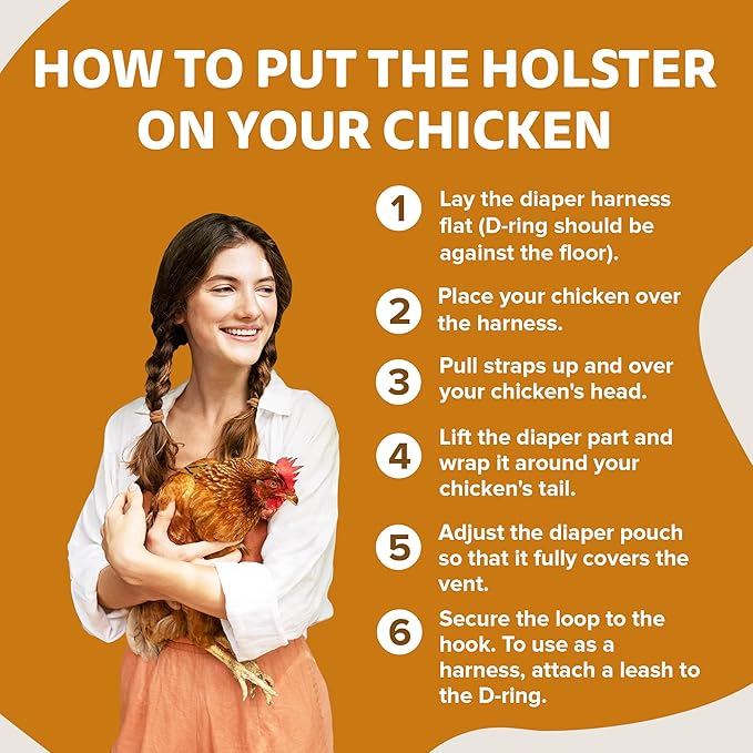 Hen Holster Premium Starter Kit - Bird Diaper, Wrap Around for Hens, Roosters, Ducks - Leak-Proof, Comfortable Bird Harness with Sewn-in Liner, Secure Hook & Loop Closure - XL, Tiger