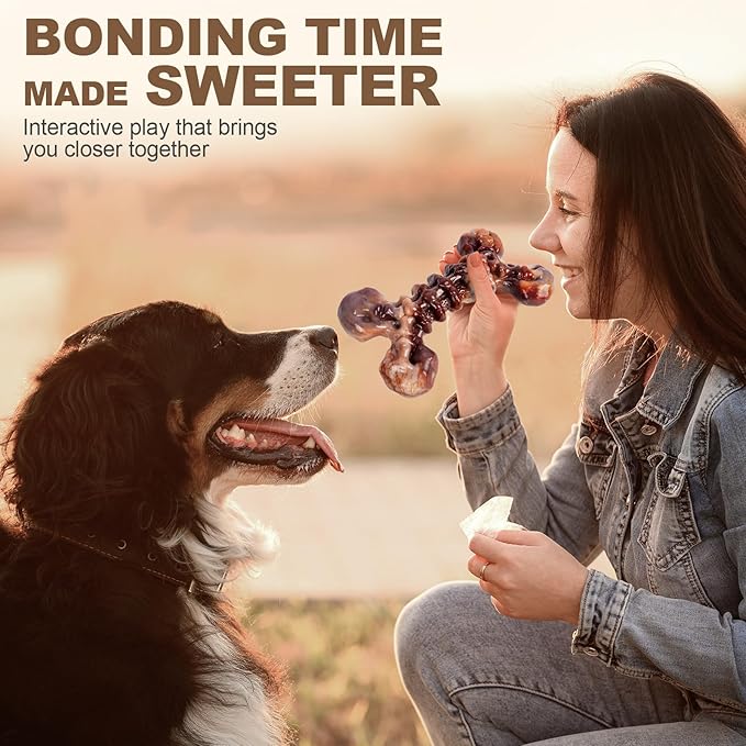 3-Pack Indestructible Dog Toys for Aggressive Chewers, Bacon Flavored Tough Nylon Bones for Medium Large Dogs (25-90 lbs), Heavy Duty Power Chew Toys, Super Big Dog Toys (Brown)