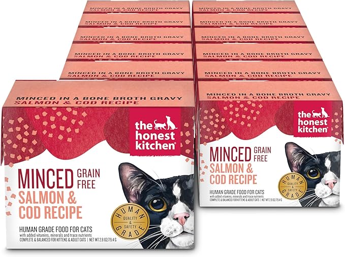 The Honest Kitchen Human Grade Grain Free Minced Salmon & Cod in Fish Broth Gravy Wet Cat Food, 2.8 oz x12