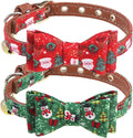 PUPTECK Puppy Collar with Bell XXS Dog Collar Charm Adjustable Bowtie Soft Leather for Cats Kittens Extra Small Dogs 2 Packs