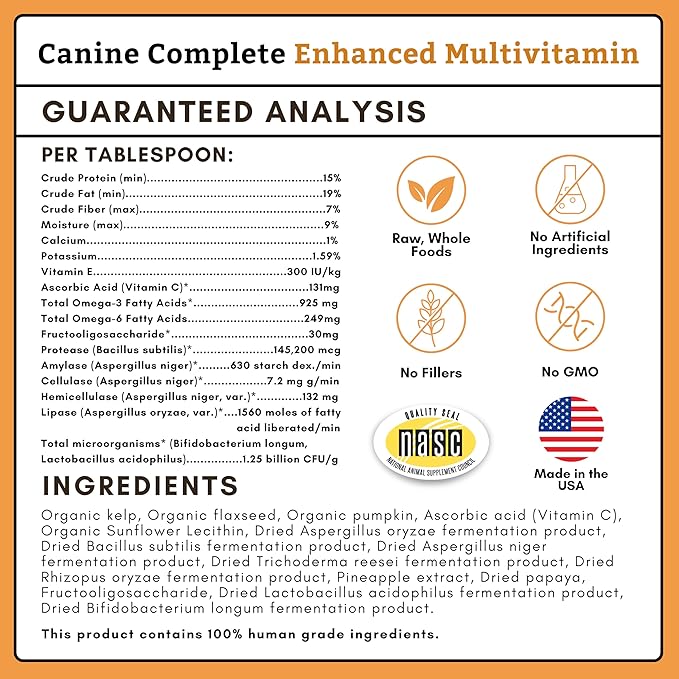 Wholistic Pet Organics Canine Complete - Dog Multivitamin Powder - 8 oz - Daily Dog Vitamins and Supplements for Homemade Food - Immune System, Skin, Coat & Overall Health - All Breeds - 22 Scoops