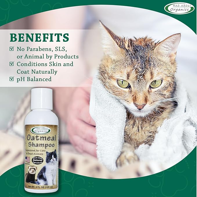 Oatmeal Shampoo for Cats & Small Pets – Gentle, Balanced Formula for Skin & Coat Health – Comforts Dry Skin Care for Small Pets 4 Weeks & Up, Including Pregnant Pets – 4 oz