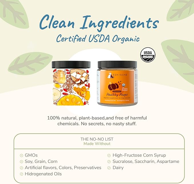 kin+kind Probiotics for Dogs - Digestive Health Support with Prebiotics & Fiber Powder - Cat and Dog Vitamins and Supplements for Gut Health, Healthy Poops & Immune Support - Made in USA - 3 x 4 oz