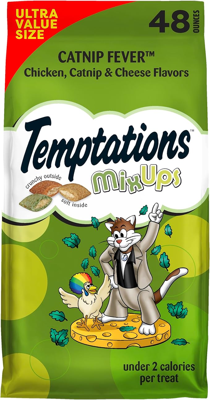 Temptations Cat Treats, Classic Crunchy and Soft Cat Treats, Catnip Fever Flavor, Catnip Treats, 48 oz. Bag