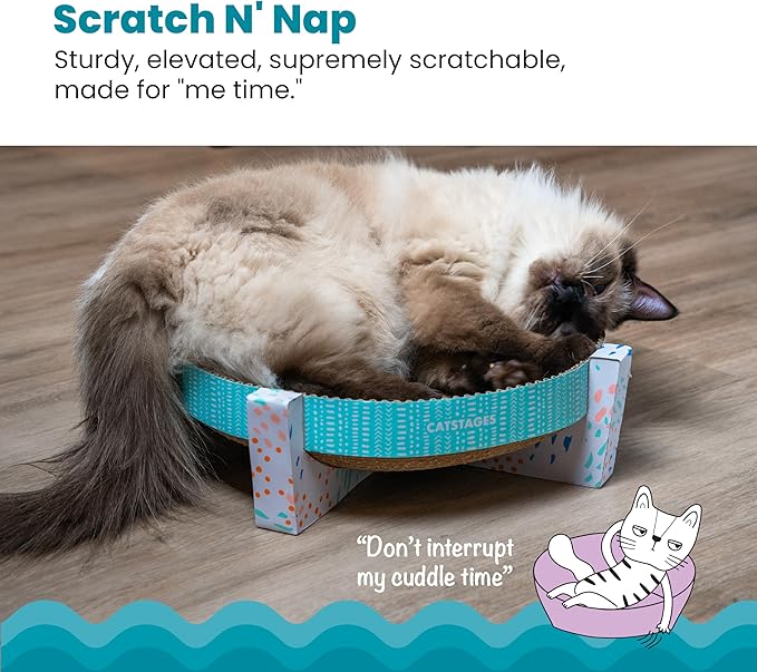 Catstages Scratch, Snuggle & Rest – 2‑in‑1 Indoor Cat Scratcher & Elevated Cat Lounger, Catnip Included