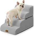 Detachable Curved Wide Dog Stairs 19.7" H, 4 Step Small Dog Step for Puppy or Older Cat, Ramp for Bed, Sofa, Couch or Chair, Ladder with High Density Foam, 17.7x28.3x19.7 inch, Grey