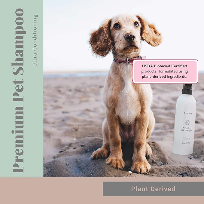 Begley's No Rinse Waterless Pet Shampoo, Bathless Cleaning, Deodorizing, and Odor Removal for a Shiny, Fresh Smelling Coat - Effective for Dogs, Puppies, and Cats - Fresh Citrus Scent