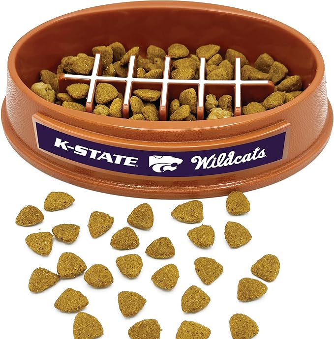 NCAA Super-Bowl - Kansas State Wildcats Slow Feeder Dog Bowl. Football Design Slow Feeding Cat Bowl for Healthy Digestion. Non-Slip Pet Bowl for Large & Small Dogs & Cats