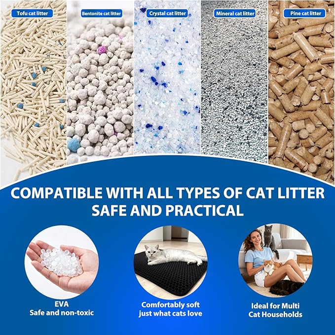 Extra Large Cat Litter Mat Double Layer Trapping Mat Easy-Clean Waterproof Urine Proof(Gray 47x28in)