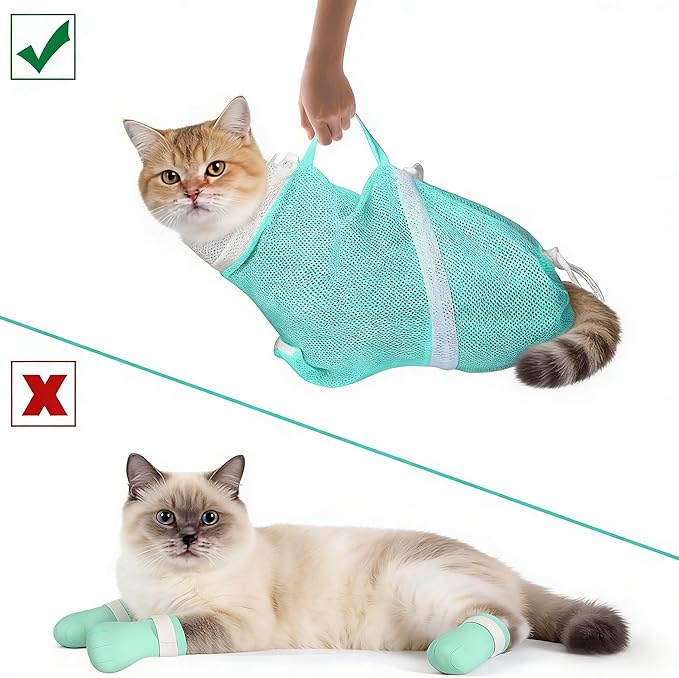 Cat Bathing Bag - Anti-Bite & Anti-Scratch Shower Bag, Adjustable Restraint Bag for Cat Washing, Nail Trimming & Injections, Breathable Mesh Design