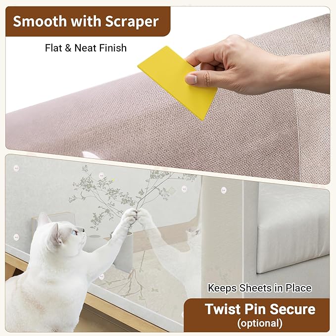 Anti Cat Scratch Furniture Protector - 12Pcs Large, 17.7 * 12in, Clear Sofa Protector from Cat Scratching, Door Protector from Dog Scratching, Self-Adhesive - 50 Pins