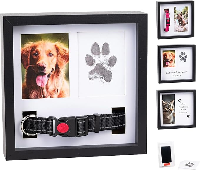 Dog Paw Print Kit for Dogs, Dog Picture Frame with Shatterproof Plexiglass, 4 Customizable Displays, 9”x9”, Pet Memorial Gift for Dogs, Loss of Pet Sympathy Gift, Pet Paw Print Impression Kit (Black)