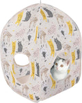 Kitty City Cat Print Pop-Up Cat Play House, Collapsible Indoor Cat Hideout with Peekaboo Openings, Lightweight Foldable Cat Cube for Play & Lounging, Pink