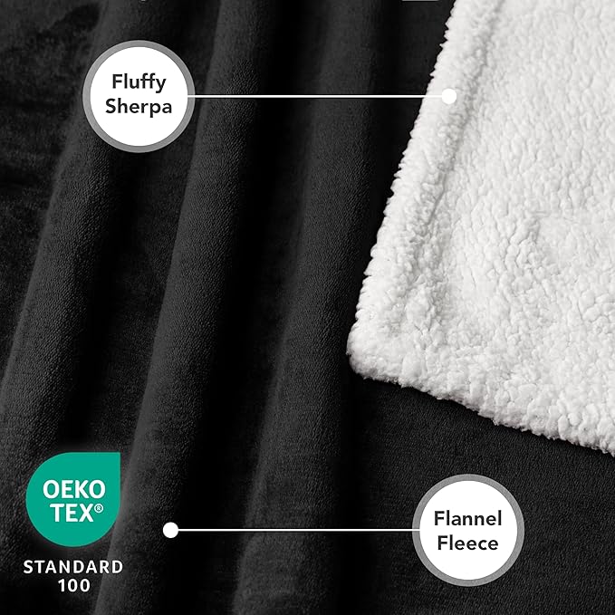 PetAmi Dog Blanket for Medium Large Dogs, Pet Bed Blanket Cat Puppy Kitten, Fleece Furniture Couch Cover Protector Sofa Car, Soft Sherpa Dog Throw Plush Reversible Washable, 40x60 Black