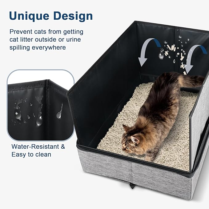 17.7''x 13.5''x 13.7" Travel Litter Box for Cats, Collapsible Cat Litter Box with Lid, Portable Cat Box with Zipper & Hard Bottom, Leak-Proof Kitty Litter Pan for Car Hotel Airplane, Water-Resistant