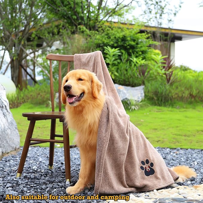 Extra Large Dog Towel Super Absorbent Soft Microfiber Pet Bath Grooming Towels for Drying Dogs and Other Pets (XL-55" * 36", Brown)