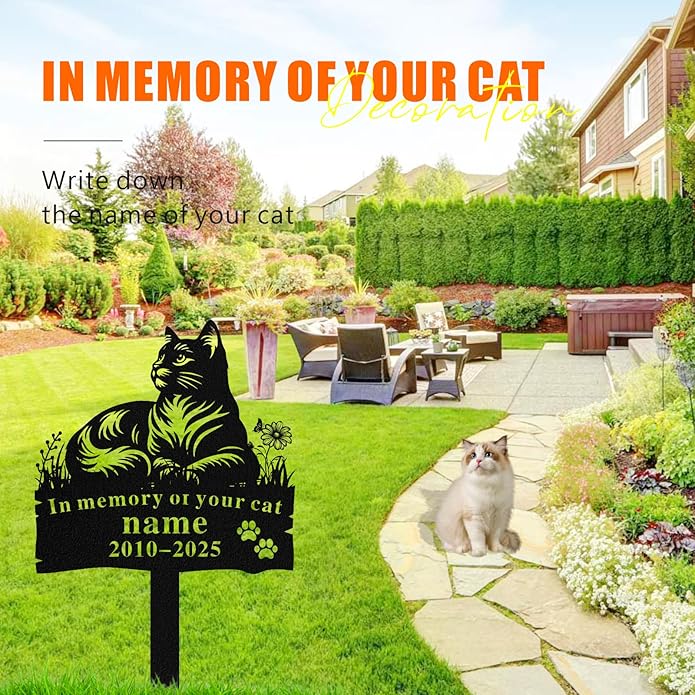 Personalized Memorial Marker for Departed Feline Friends, Handcrafted Cat Grave Stone
